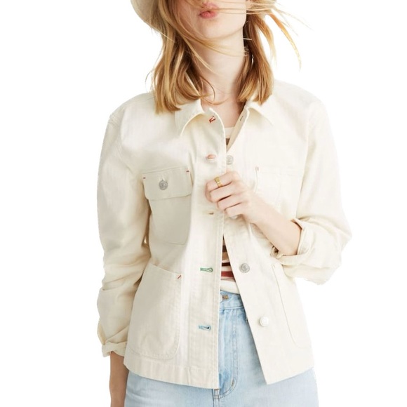 Madewell Jackets & Coats Madewell White Denim Puffsleeve Chore